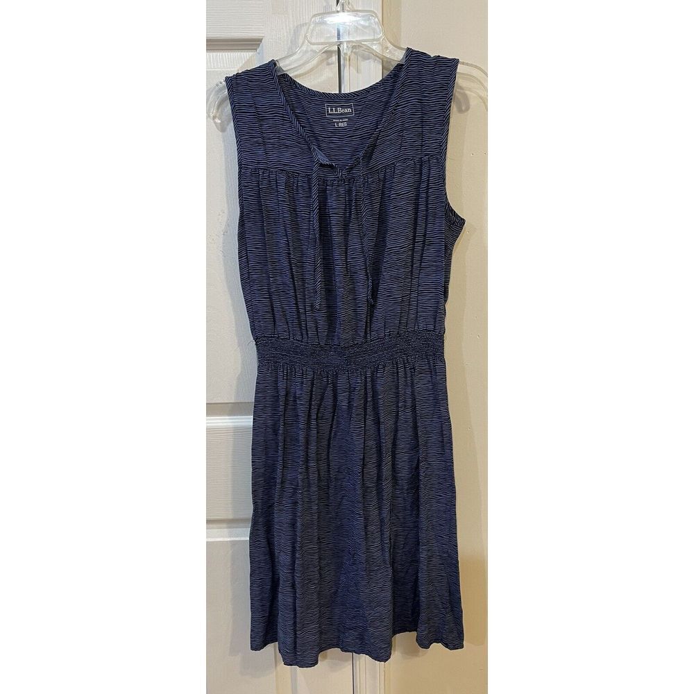 LL‎ Bean Women's Dress Sleeveless Sz L  Blue/black Pattern